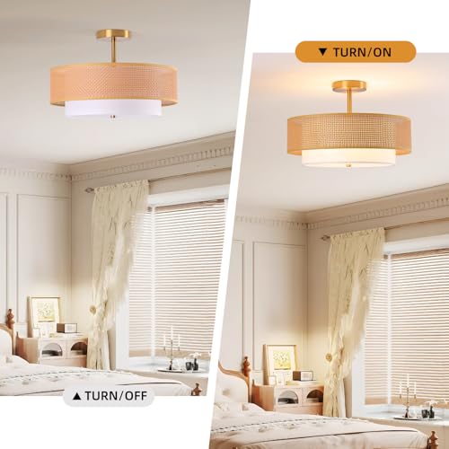 18 inch Bohemian Wicker Flush Mount Ceiling Light