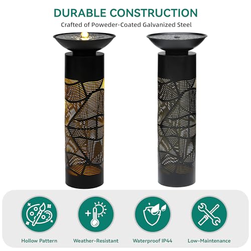 AUTODAYA 32" H Metal Cutout Outdoor Fountain with Charming Lights & Shadow