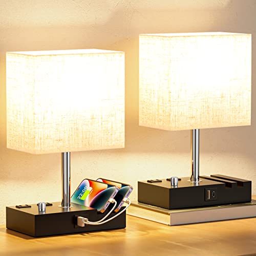Beige Bedside Table Lamps Set of 2 (2 Count)