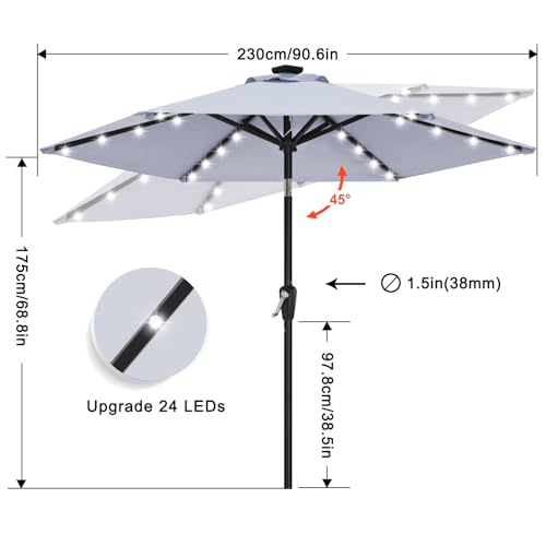 Solar Led Patio Umbrella with 24 Lights 7.5FT