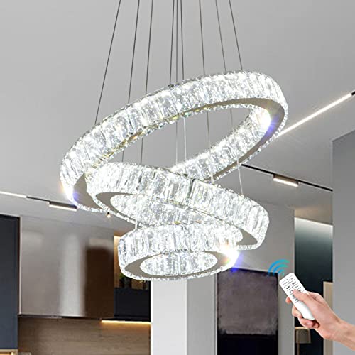 Dimmable Modern LED Chandelier 3 Ring Pendant Light Crystal Chandelier for Dining Room Living Room Bedroom