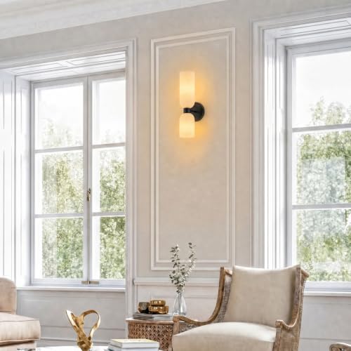 Black Wall Sconces with Milky White Glass