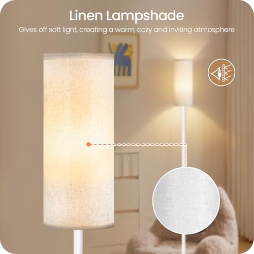 White Floor Lamps for Living Room with Remote and Foot Switch