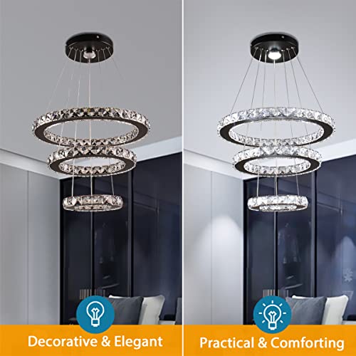 3 Ring Adjustable Height Crystal Chandelier Cool White