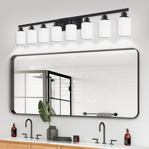 8 Light Bathroom Light Fixtures Over Mirror Black Vanity Light 52in (8 Count)