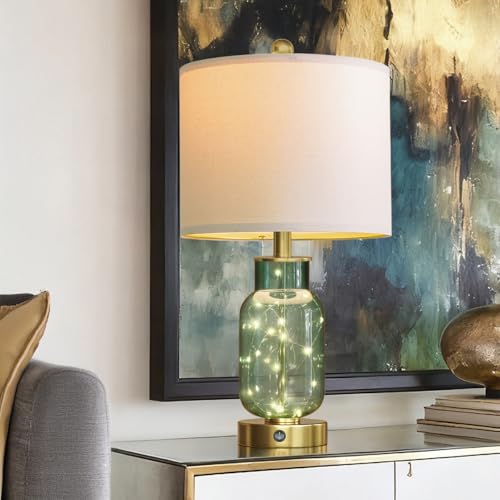 22" Glass Table Lamps Set of 2 with Night Light for Bedroom (2 Count)