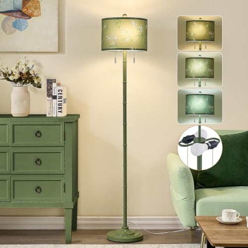 Upgraded 2 Light Mid Century Modern Green Floor Lamp for Living Room (Green)