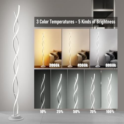 Modern Floor Lamps for Living Room White 3‑Color Remote Dimmable