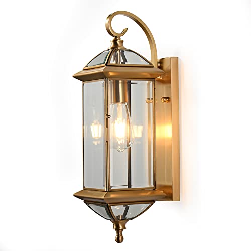 Copper Exterior Wall Light 20" H Outdoor Light Fixture Waterproof Wall Sconce Oil Rubbed Brass Porch Light with Clear Glass Lantern Wall Mount Lights for House Garage Patio Aisle