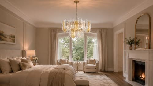 26 Inch Amber & Clear Ice Crack Crystal Glass Chandelier