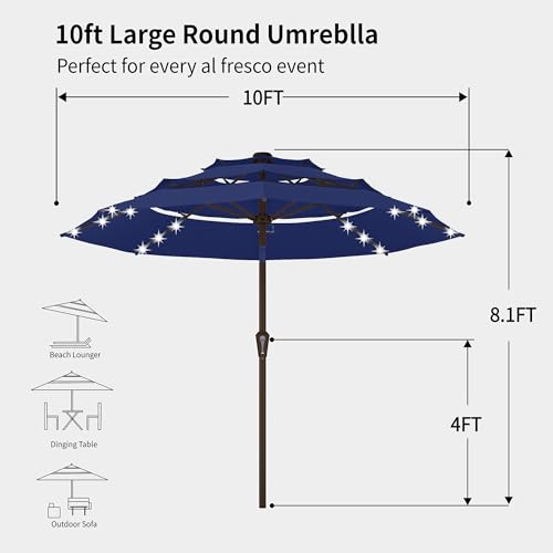 10ft 3 Tier Patio Umbrella with Solar Lights