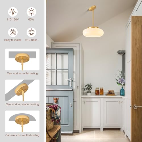 Mid Century Modern Gold Semi Flush Ceiling Light 12.6 Inch