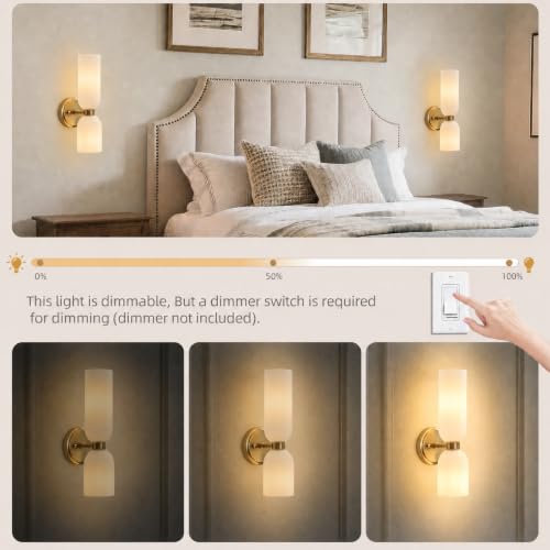 Gold Wall Sconces with Milky White Glass