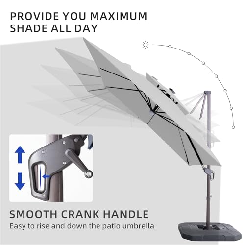 9x9 FT Cantilever Offset Patio Umbrella with Lights & Base