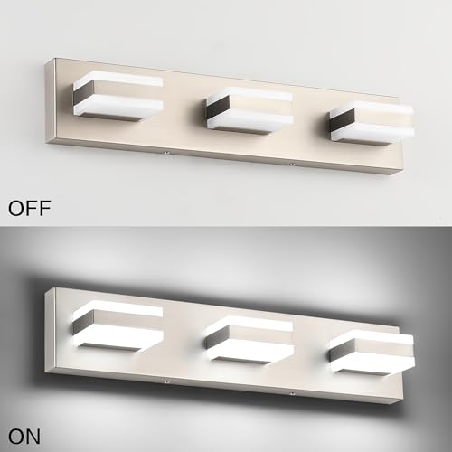 Bathroom Vanity Lights Over Mirror Brushed Nickel Bathroom Light Fixture 3 Light Led Lights for Bathrooms Vanity Lights for Bath Nickel ETL Listed