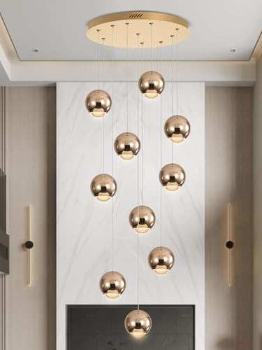 10 Light LED Staircase Gold Chandelier Crystal Ceiling Lights Large Chandeliers for High Ceilings
