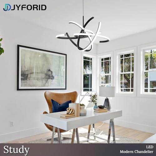 Black Modern Sputnik Chandelier with Remote Control