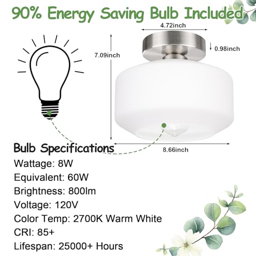 Industrial Semi Flush Mount Ceiling Light Brushed Nickel