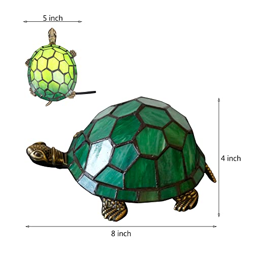Tiffany Tortoise Lamp Small Stained Glass 8X5X4 Inch Green Turtle