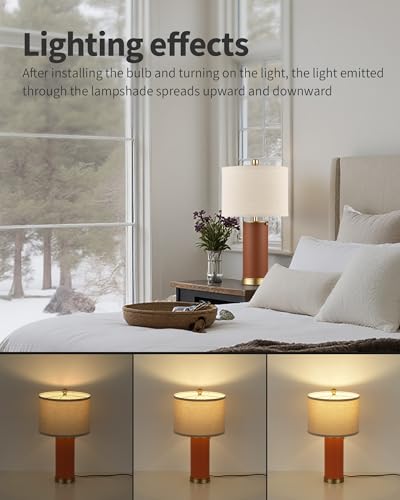 23.4" Brown PU Leather Table Lamps for Living Room Set of 2 (2 Count)