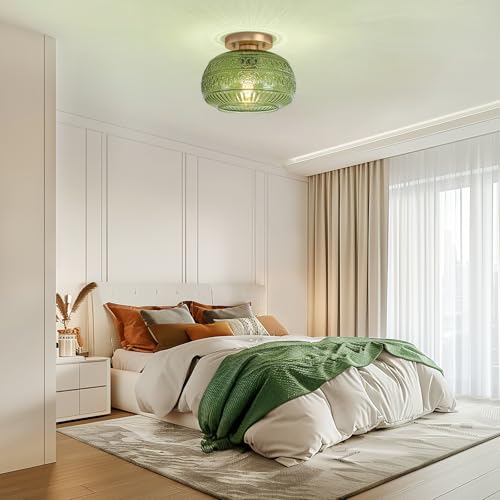 Vintage Green Semi Flush Mount Ceiling Light for Hallway Kitchen Bedroom