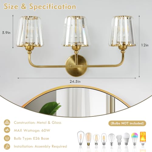 Bathroom Light Fixtures (Brushed Brass / 3 Light)