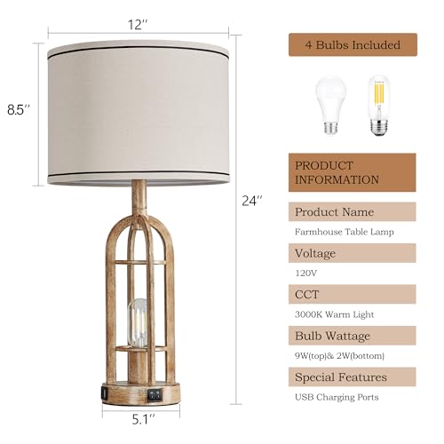 Farmhouse Table Lamps for Living Room End Table Set of 2 (2 Count)
