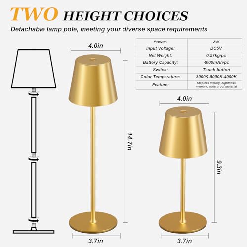 Cordless Table Lamp Rechargeable Gold (2 Count)