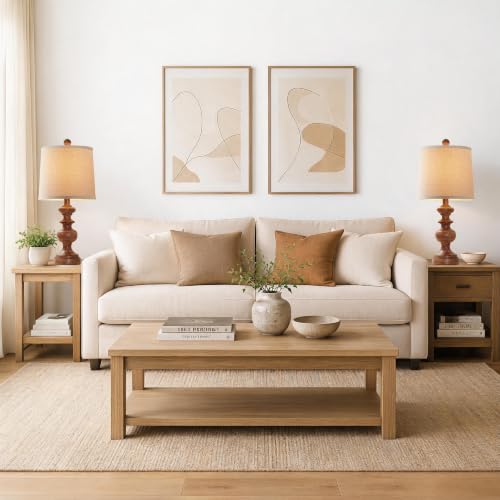 Farmhouse Table Lamp Set of 2 (Wood Grain)