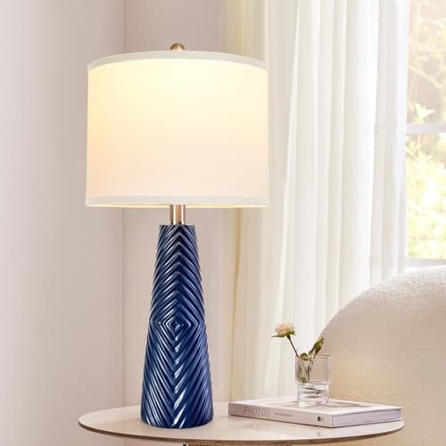 Nightstand Lamp Bedside Lamps Set of 2 Vintage Rustic Farmhouse Table Lamp 3 Way Dimmable Horizontal Stripe Light