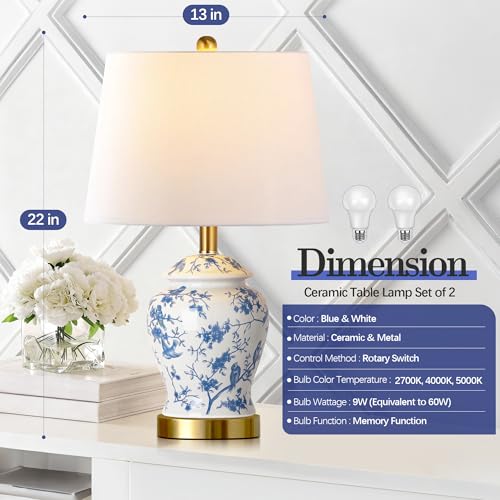 Chinoiserie Ceramic Table Lamps Set of 2 for Living Room (2 Count)