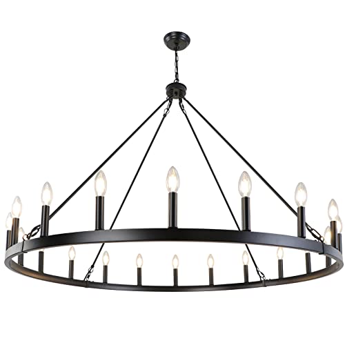 47'' 20 Light Large Black Wagon Wheel Chandelier for Living Room