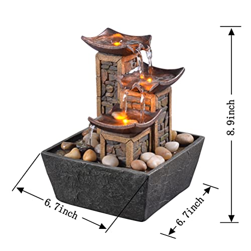 Indoor 3 Tier Tabletop Water Fountain with Soothing Sound