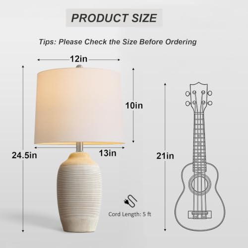 24.5" Ceramic Table Lamp for Living Room with Pre