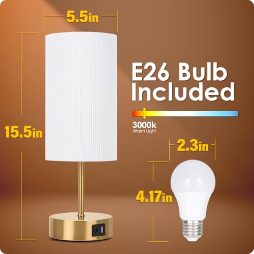 Bedside Lamp with USB A+C Charging Ports Set of Two