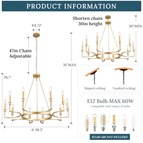 10 Light Candelabra Chandelier Living Room Gold Chandeliers 39in