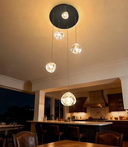 Modern Glam Chandelier LED Kitchen Pendant Lights Island Lighting Remote Dimmable Fixtures Bubble Crystal Floating Chandelier Black Corner Pendants Light