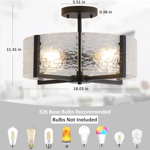 18" Black Large Semi Flush Mount Ceiling Light