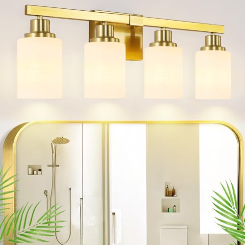 4 Light Gold Vanity Light Modern Bathroom Light Over Mirror 24in