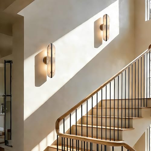 15.7in Natural Alabaster Wall Sconce Oval Marble Sconce Lighting