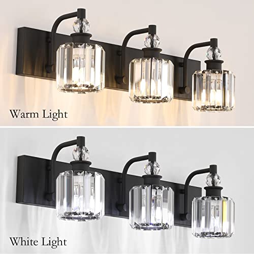 Black Crystal Bathroom Lights Fixtures 3 Light Crystal Bathroom Vanity Lights Fixtures Over Mirror Modern Matte Black Bath Wall Lights