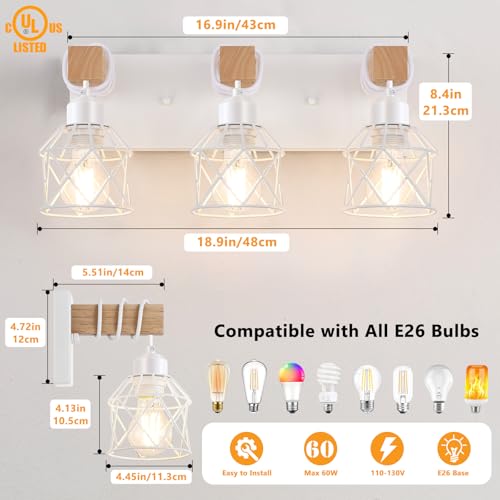 3 Light Farmhouse White Bathroom Vanity Light Fixtures