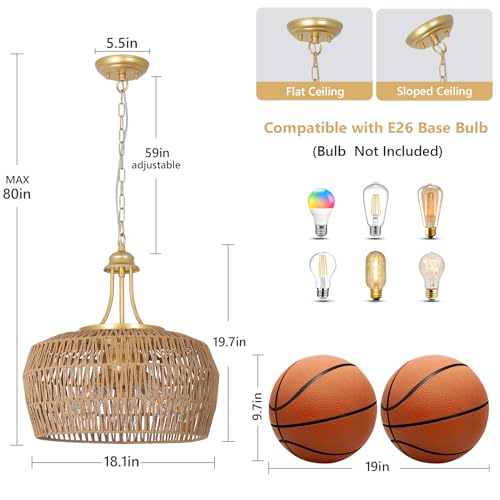 Gold Rattan Chandelier for Dining Room