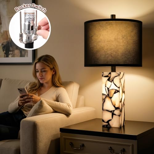 23" Alabaster Table Lamps Set of 2 for Bedroom with Night Light (2 Count)
