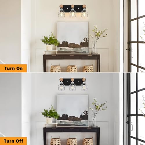 3 Light Wood Bathroom Light Fixtures Over Mirror