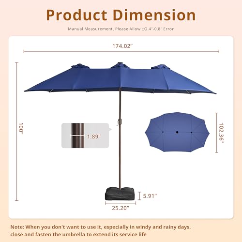 15ft Umbrella Outdoor Patio Solar Lights with Base