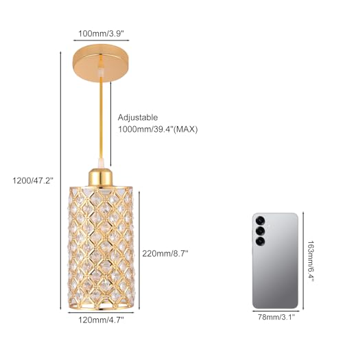 Gold Crystal Pendant Light Adjustable Height E26 E27 Fixture