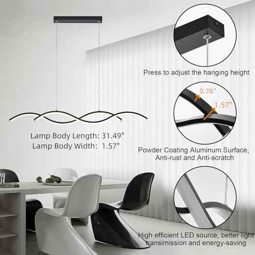 Modern LED Chandelier 31.49in Waving Linear Pendant Light Dimmable 3000K-6000K with Remote Control Hanging Island Light Fixture for Dining Room Living Room