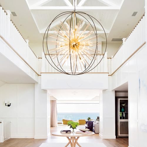 Black and Gold Crystal Chandelier for High Ceiling Foyer Entryway