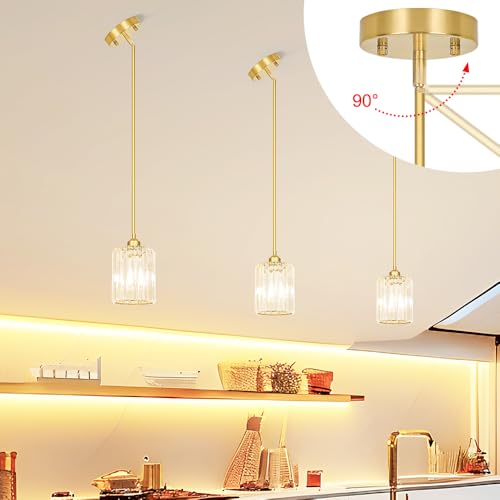 Gold Kitchen Pendant Lights Over Island with Adjustable Rods (3 Count)